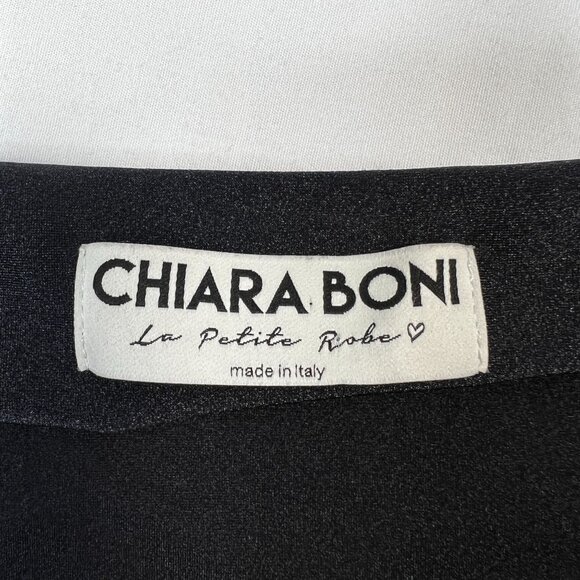 Chiara Boni La Petite Robe Ruched Front Slit Mermaid Gown Black 50 US 12 - Picture 9 of 16